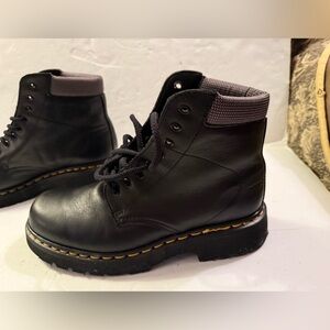 Dr. Martens Black Leather Men's Boots with Gray Accents